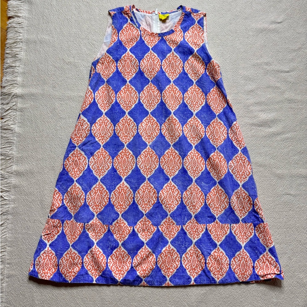 Roller Rabbit Fabiola Blue Orange Tile Print Mini Dress S - Picture 2 of 7